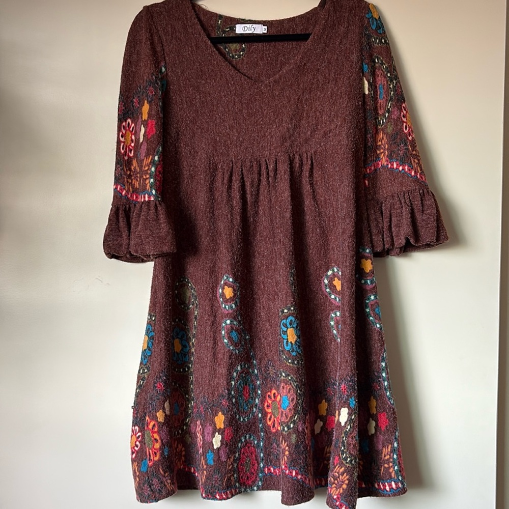 Vintage Daisy Multicolor Boho Mid Sleeve Dress